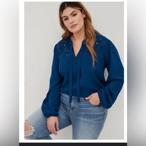 Torrid Blue Embroidered Blouse